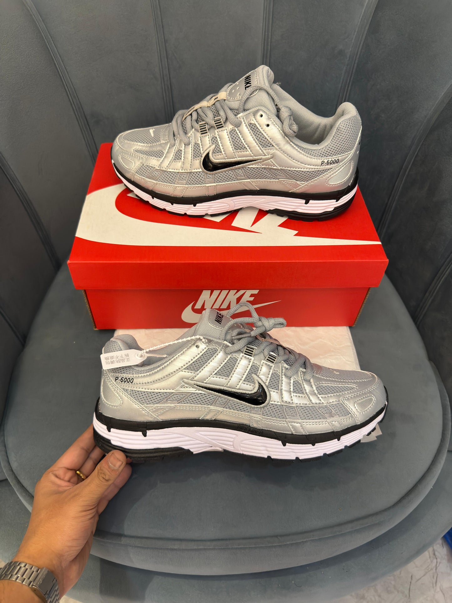 NIKE P-6000 TRAINER SILVER BLACK