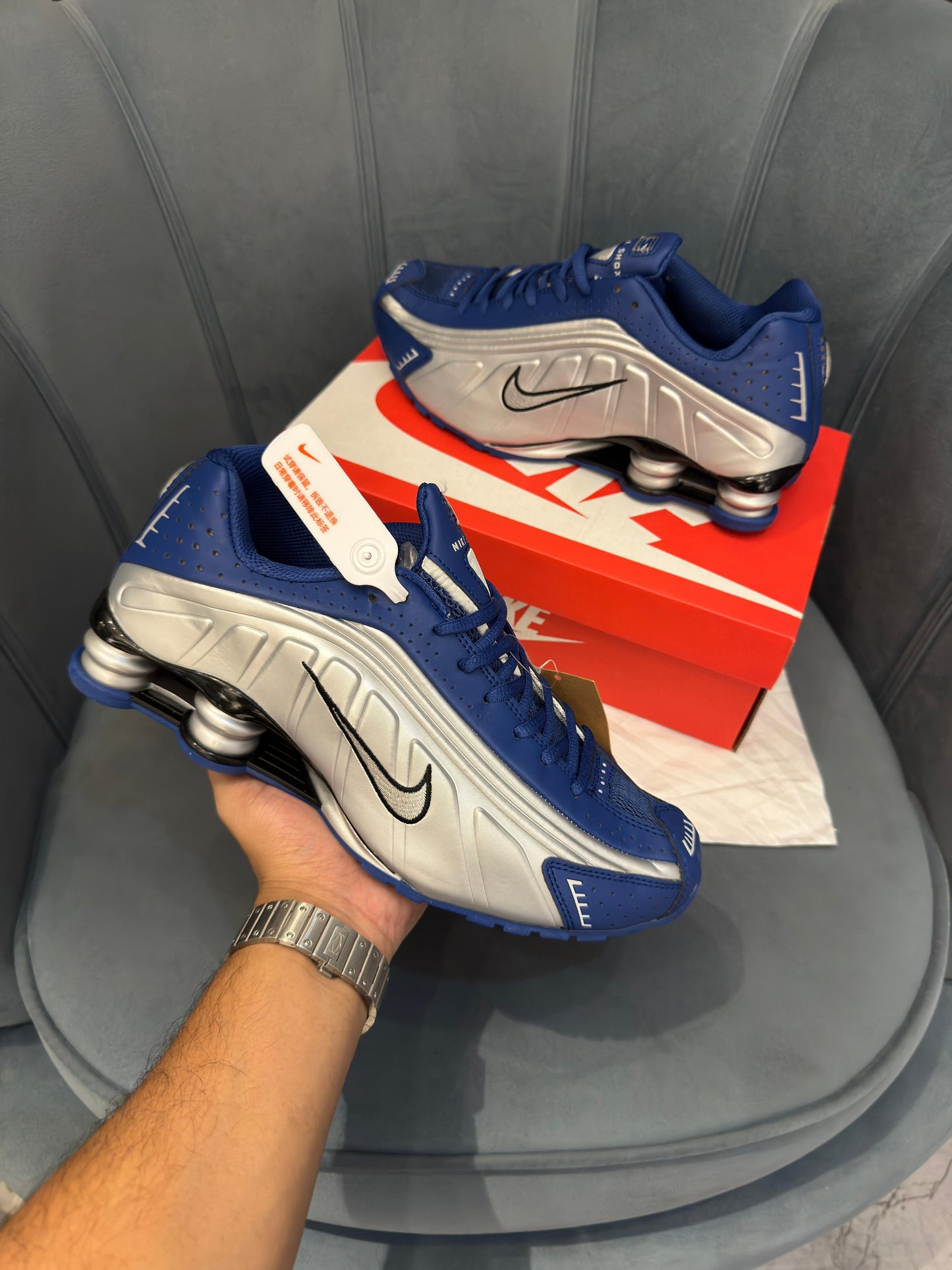 NIKE SHOX SILVER BLUE SILVER