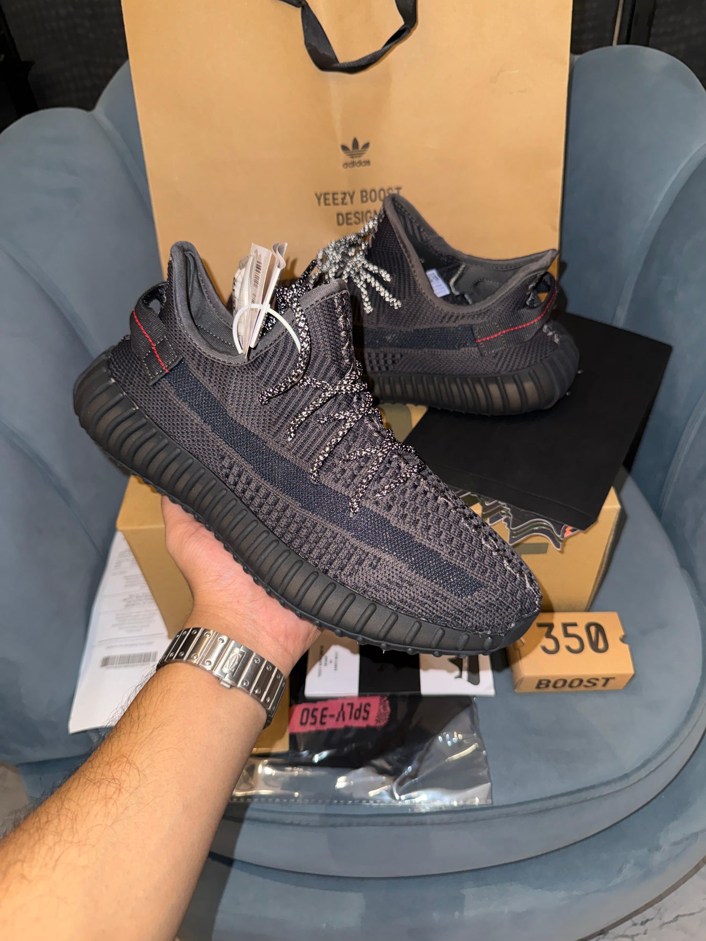 ADIDAS YEEZY 350 BLACK LACE REFLECTIVE SEMI UA